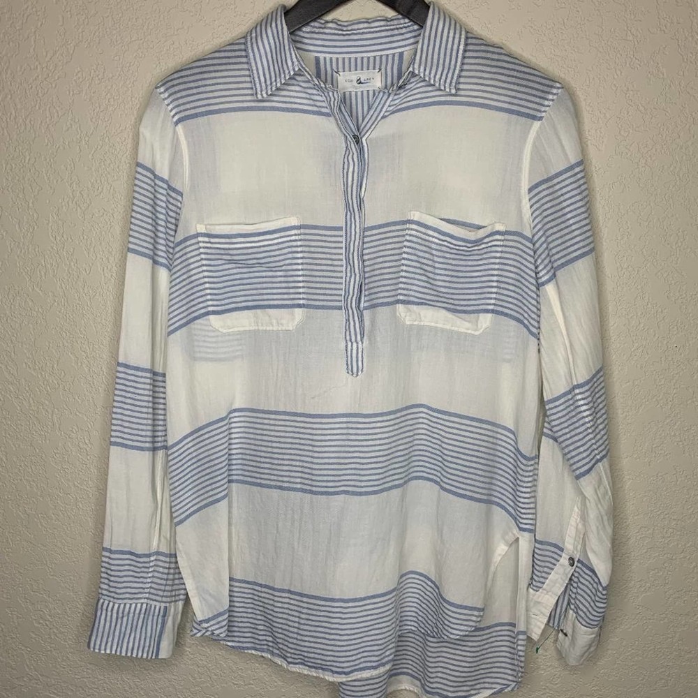 Lou & Grey long sleeve striped cotton popover